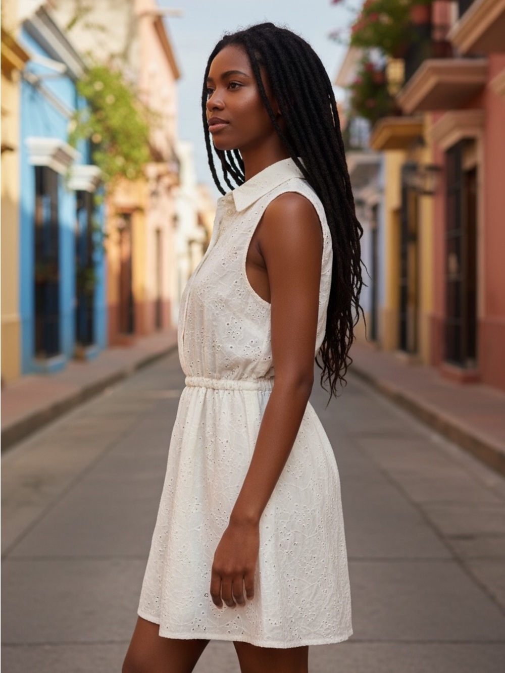 Draper James White Sleeveless Eyelet Tie-Waist Mini Dress SZ S NWT - Picture 2 of 12